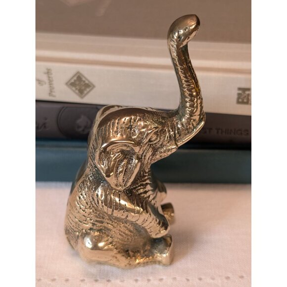 Brass Elephant Figurine Raised Trunk Decorative Accent For Shelf Or Desk 3.5" - Picture 5 of 8